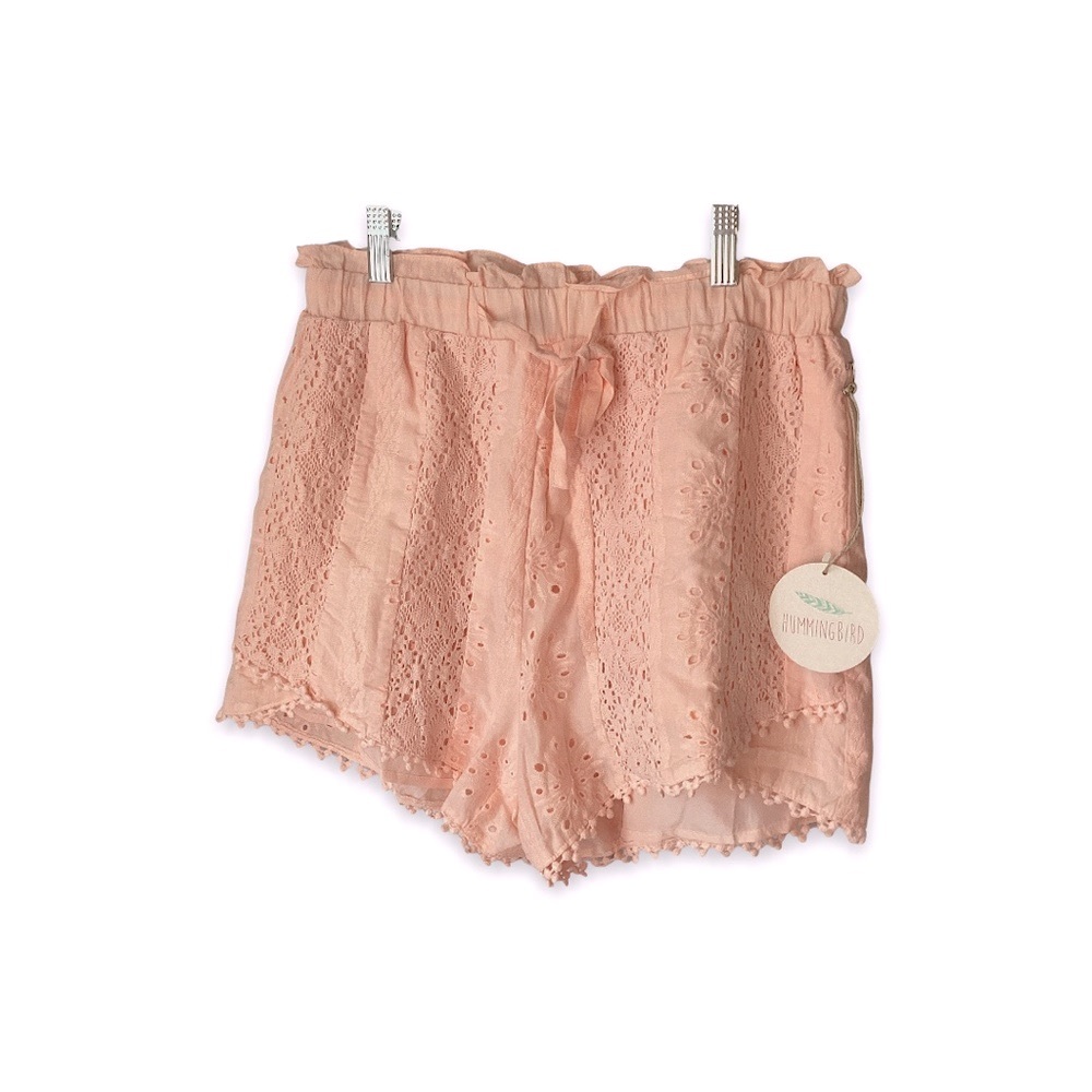 Hummingbird‎ Boutique Shorts Blush Pink Relaxed Cotton Bohemian Eyelet Medium